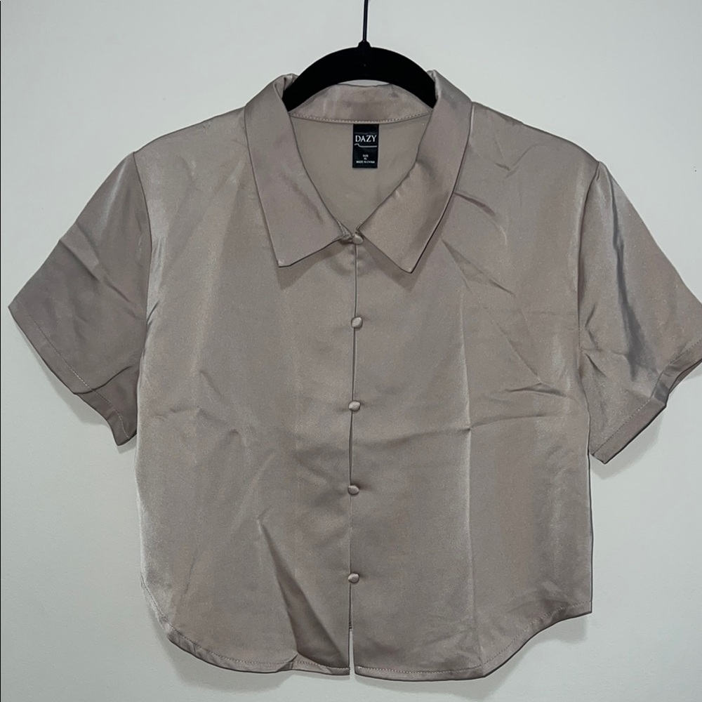 Women's silk Tan Button-Up Top